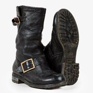 Jimmy Choo Black Biker Buckled Leather Boots
